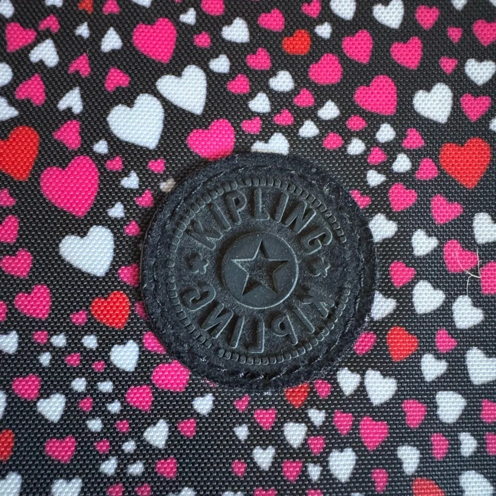 Kipling Tablet Sleeve iPad Case Travel Zip Pouch Black Pink Heart Print One Size